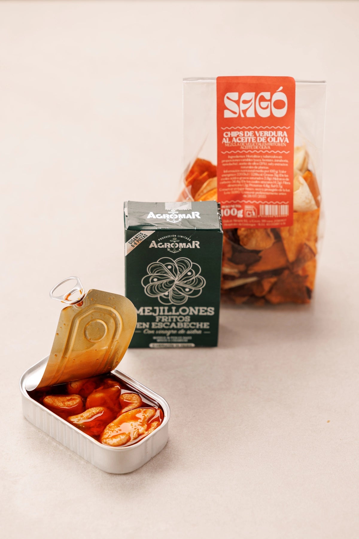 Mejillones en Escabeche de Sidra con Chips de Verduras Crujientes - SAGÓ