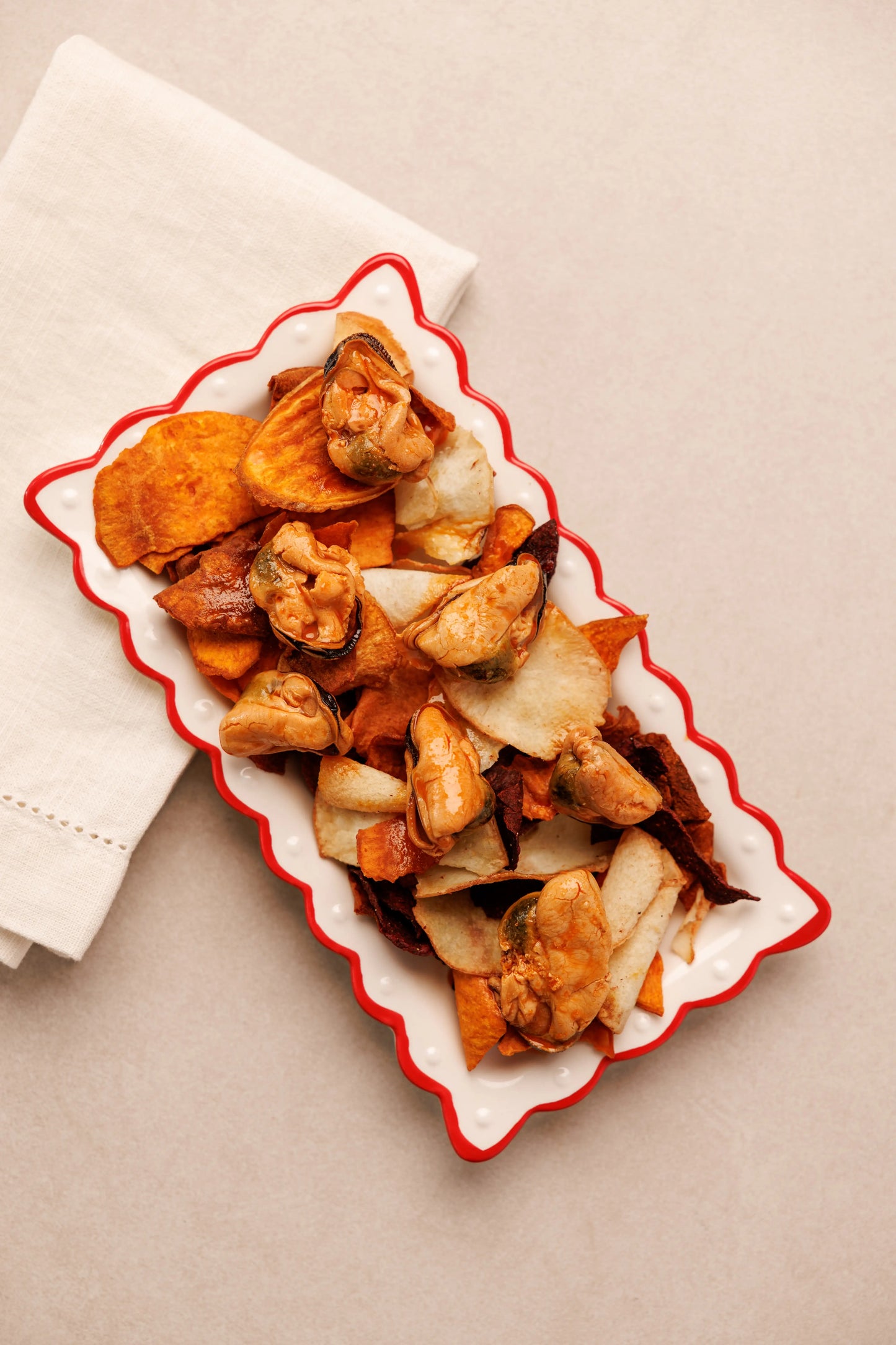 Mejillones en Escabeche de Sidra con Chips de Verduras Crujientes - SAGÓ