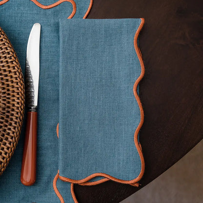 Servilleta Lino Ondulado Colección Beja: Azul & Terracota | Hecho en Portugal