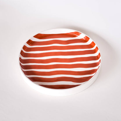 Plato Artesanal Rayas Cotto Naranja: Cerámica Italiana Pintada a Mano