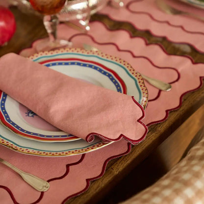 Servilleta Lino y Algodón Ondulado Lino Rosa & Rojo | Hecho en Portugal