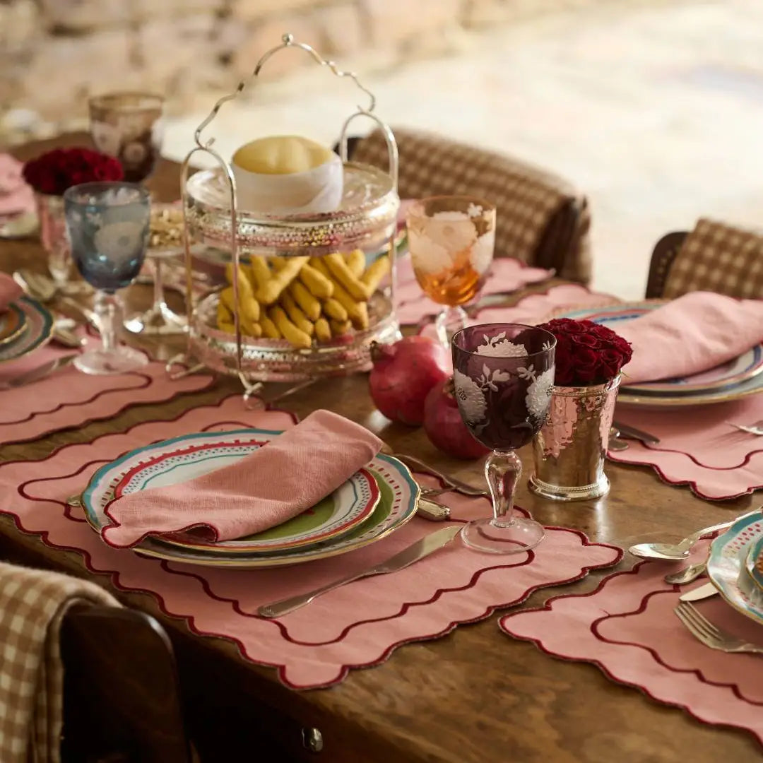 Mantel Individual Ondulado Lino Rosa & Rojo | Hecho en Portugal