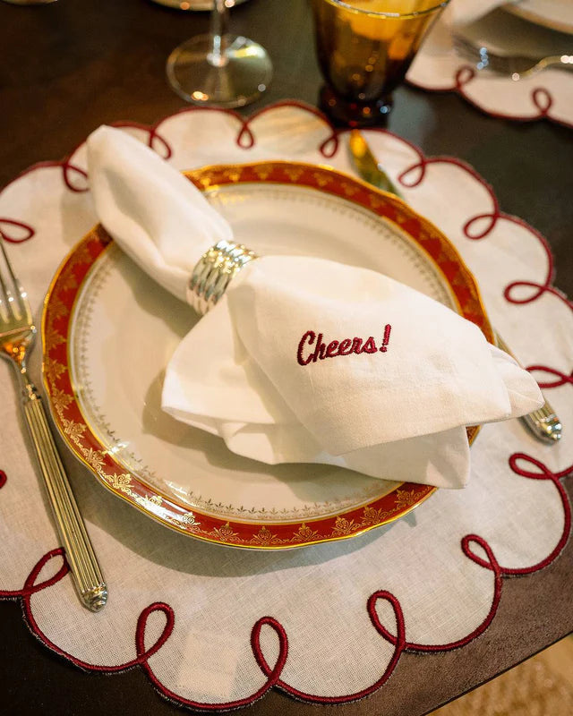 Servilleta Cheers! Blanca con Bordado Rojo | Hecha en Portugal