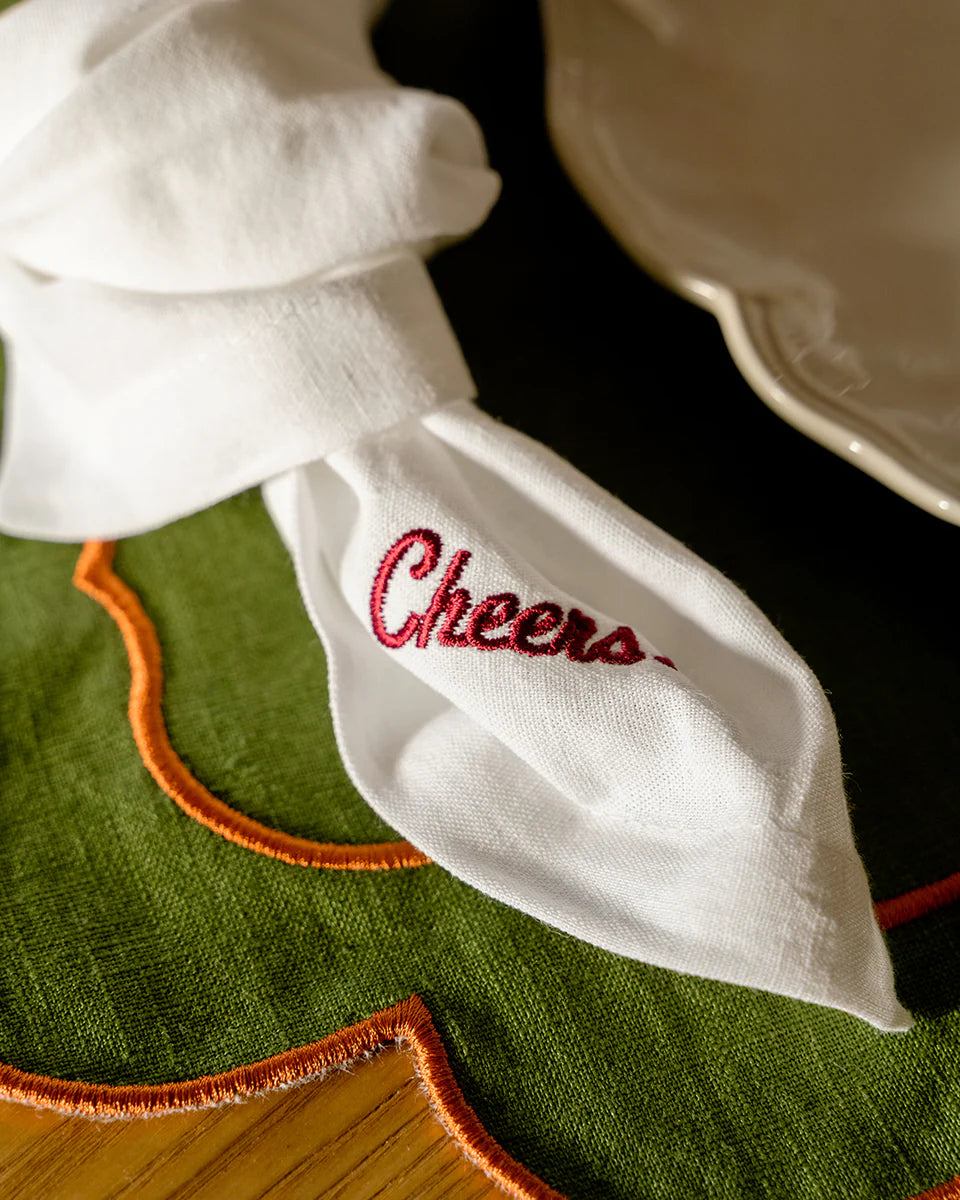 Servilleta Cheers! Blanca con Bordado Rojo | Hecha en Portugal