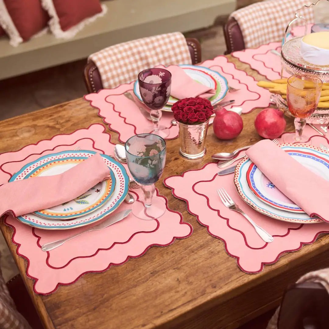 Mantel Individual Ondulado Lino Rosa & Rojo | Hecho en Portugal