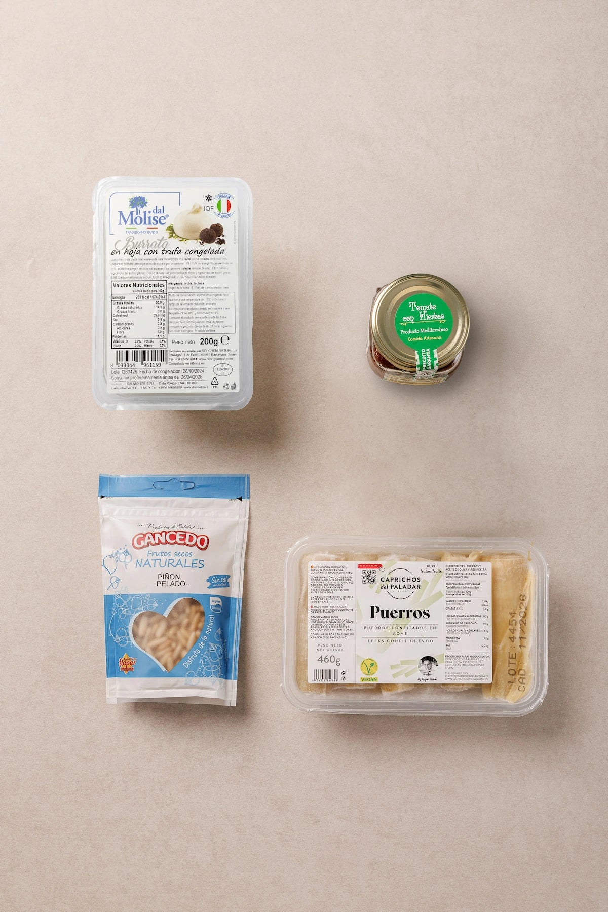 pack puerros confitados y burrata tartufo