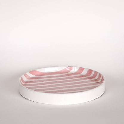 Plato Artesanal Rayas Rosas: Cerámica Italiana Pintada a Mano
